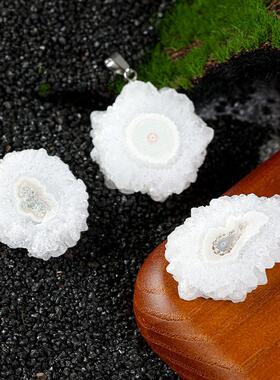 跨境热卖太阳花玛瑙水晶切片太阳花吊坠diy白水晶原石水晶簇项链