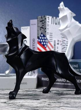 【特价】北欧几何狼摆件动物树脂工艺品手工创意家居客厅玄关装饰