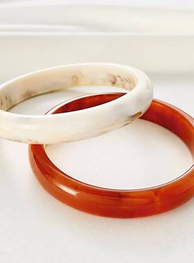 欧美风理石纹多色手镯女复古圆形半透亚克力个性闺蜜仿玉手环手饰