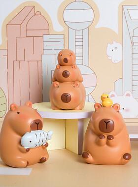 卡皮巴拉迷你小摆件创意可爱少女心卡通公仔树脂桌面摆件礼物