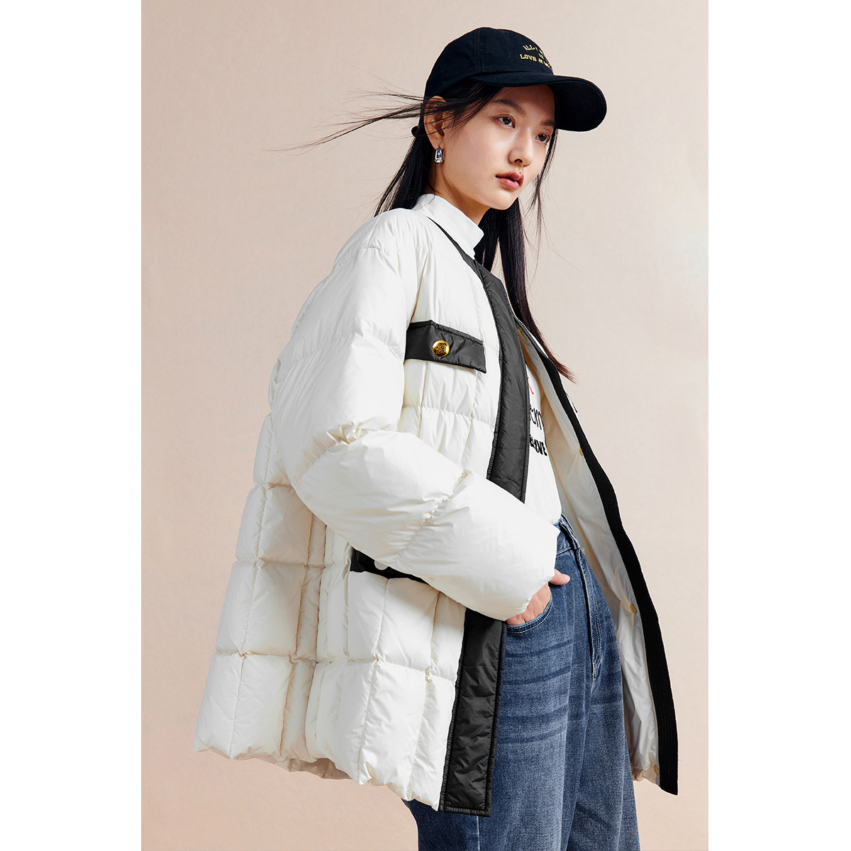 太平鳥短款羽絨服女2022冬新款90白鴨絨撞色小香風羽絨外套香見你_太平鳥官方outlets店_女裝/女士精品