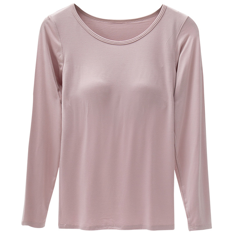 莫代尔带胸垫长袖保暖衣春秋打底衫 hdvip保暖上装