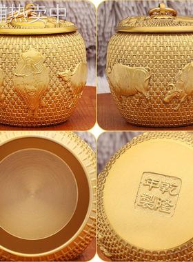 黄铜工艺品五牛茶叶罐摆件办公室茶叶收纳大中小尺寸纯铜储物罐子