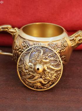 黄铜龙凤茶壶手把壶摆件小茶壶供佛供仙酒杯酒壶工艺品茶具家用