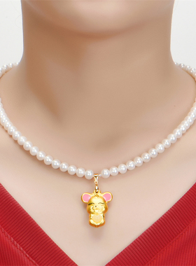 天然淡水珍珠项链圆形强光金镶玉白色饱满正品时尚简约送妈妈长辈