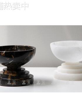 现代简约天然石材盆栽绿植托盘摆件售楼部样板房客厅餐桌茶几软装