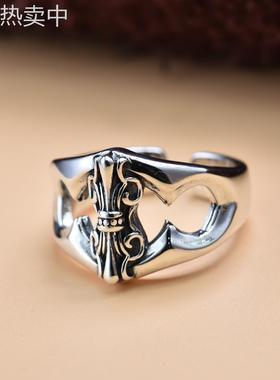 复古做旧戒指男女开口可调节嘻哈小众设计金刚杵潮流冷淡风食指环