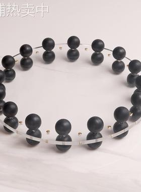 简约黑色实木几何珠点艺术摆件家居软装样板房售楼处装饰收纳托盘