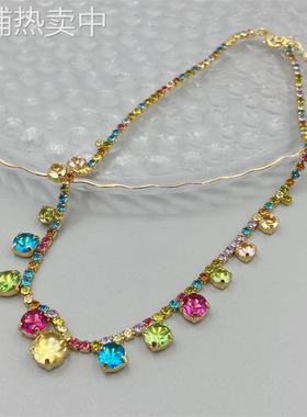 法式浪漫复古优雅多色宝石项链欧美个性潮流嘻风时尚独特项饰