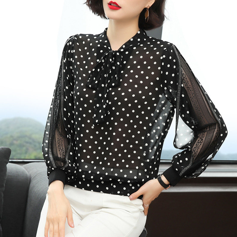 秋装新款中年大码减龄洋气长袖t恤 歌思尚蕾丝衫/雪纺衫