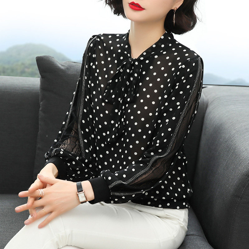 秋装新款中年大码减龄洋气长袖t恤 歌思尚蕾丝衫/雪纺衫