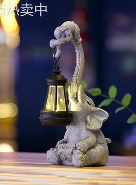 跨境新品太阳能照明灯庭院花园装饰摆件大象摆件工艺品阳台草坪灯