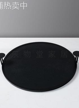 现代简约轻奢皮质首饰金属托盘几何圆形桌面收纳置物盘工艺品摆件