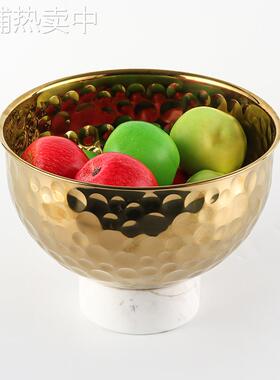 轻奢锤纹搅拌沙拉水果碗酒店会所别墅大理石底座锤点果盘果兜饰品