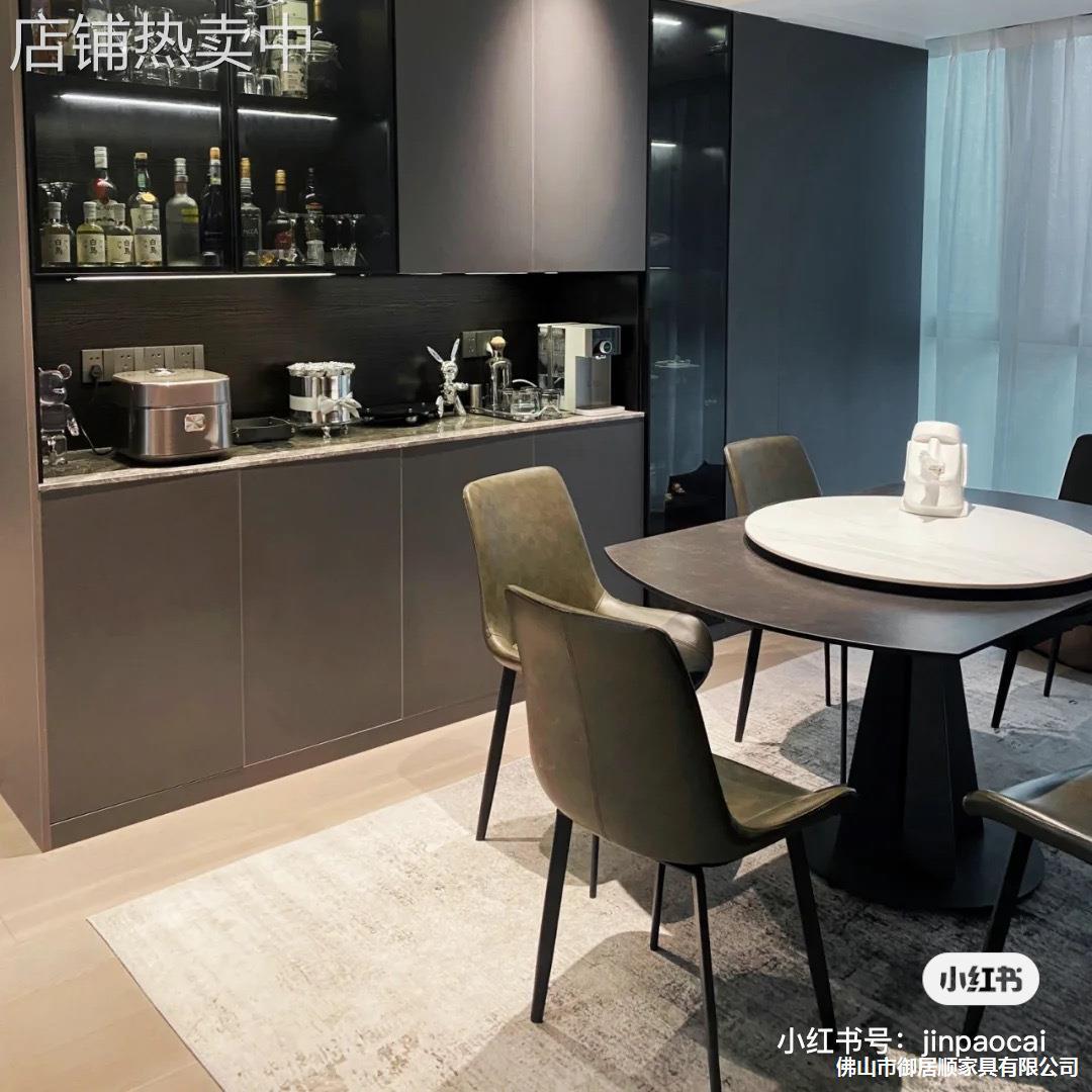 意式极简岩板餐桌方圆两用旋转伸缩圆桌家用小户型多功能变形餐桌 - 图0