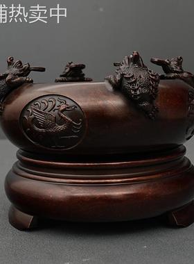 四方来财铜制桌面金属工艺品 摆件招财缸纯铜 家居纳财工艺品