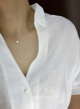 韩国纯银时尚风裸钻单颗短项链