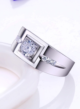 男士白金色仿真女王节礼物银戒指