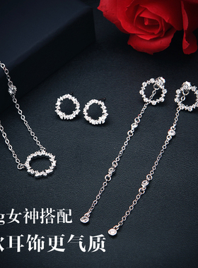 纯银短款颈链蓝色生日饰品吊坠