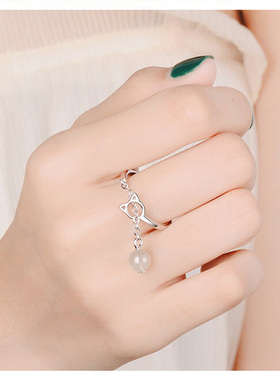 猫咪粉水晶招桃花ins转运珠戒指