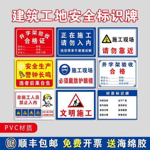 工地安全标识牌警示牌装修工地标识牌配电房安全警示标志施工安全警示牌戴安全帽注意安全标识牌当心触电标识 - 图0
