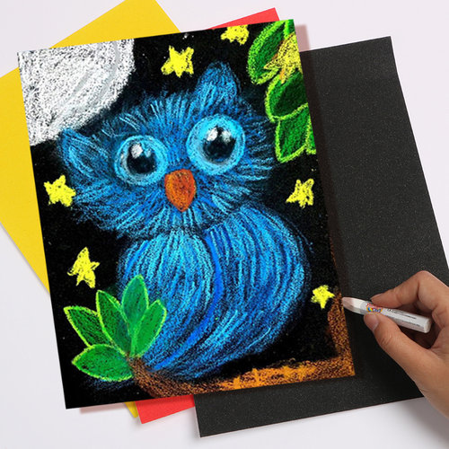 彩色砂画纸彩砂纸a4彩砂纸8k绘画彩砂纸八开彩砂纸16k黑色彩砂纸儿童沙画美术画画油画棒涂鸦蜡笔黑色绘画纸 - 图3