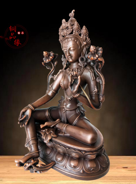 绿度母菩萨小摆件造像紫铜保平安