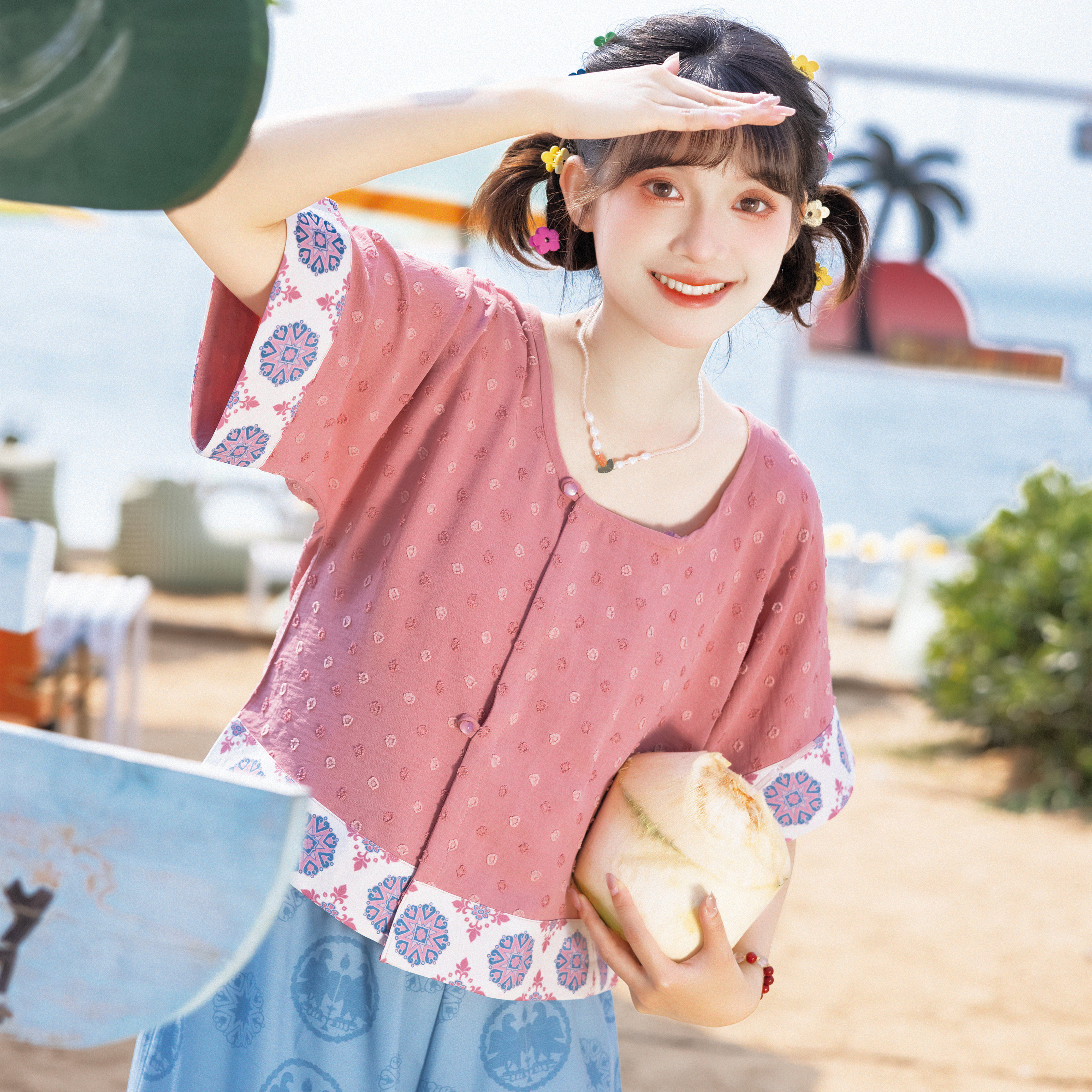 花朝记｜桃桃乐｜唐制汉服元素垂领背子灯笼裤印花舒适日常夏清凉,淘宝优惠券,粉丝福利购,淘宝优惠卷