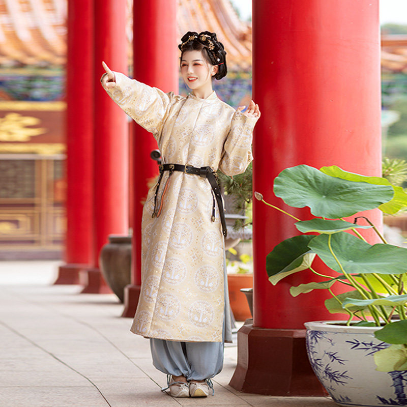 花朝记汉服原创白兔行千里共婵娟系列唐制织金复原圆领袍双色_虎窝淘