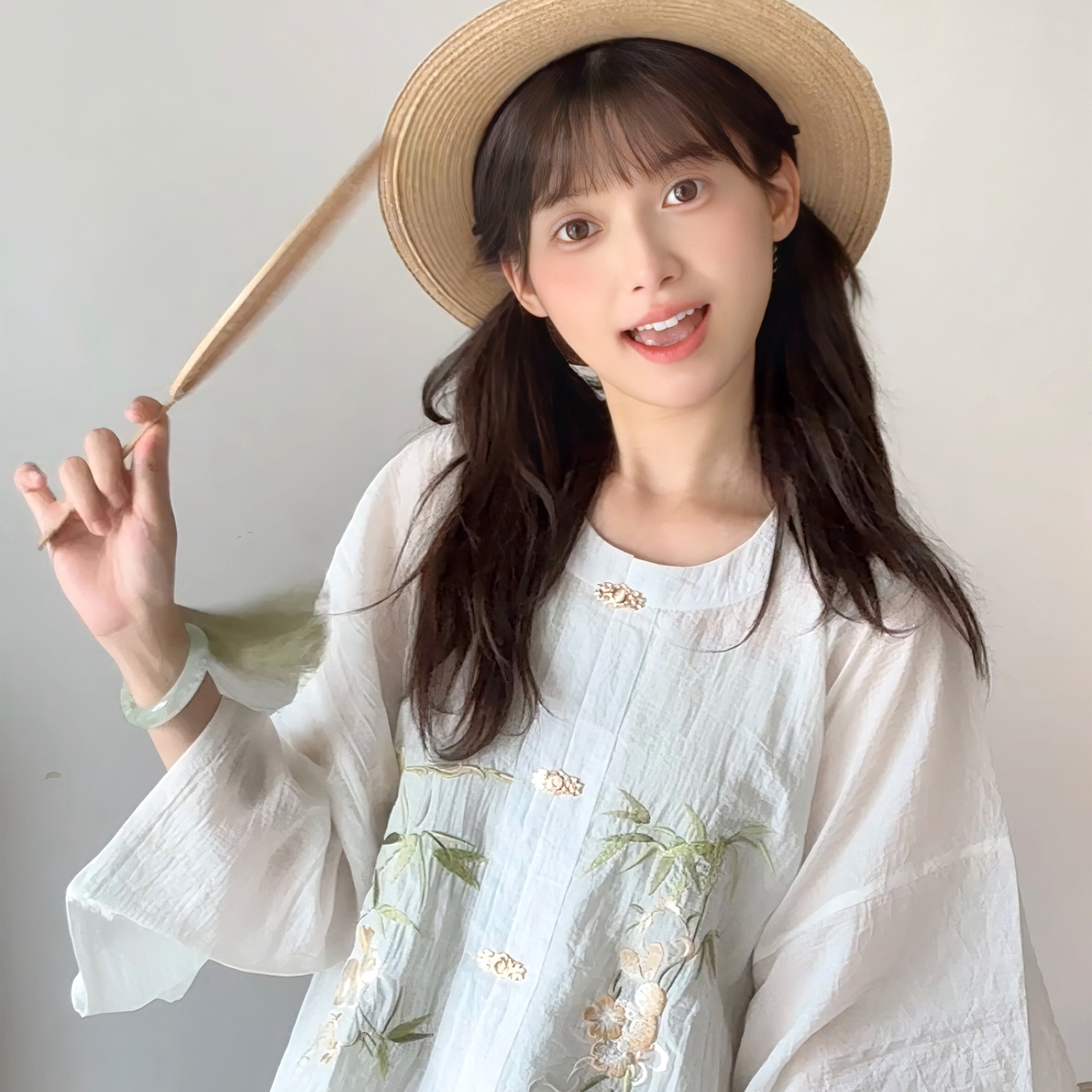 花朝记｜小溪｜明制汉服元素圆领半袖吊带短裤绣花天丝日常风清凉,淘宝优惠券,粉丝福利购,淘宝优惠卷