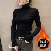 High collar double face Decede 2023 spring autumn and winter beating undershirt female inner lap long sleeve plus suede thick black foreign air warm jacket