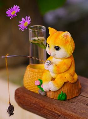 小猫钓鱼翁假山流水鱼池塘造景古法养鱼缸装饰花园庭院微景观摆件