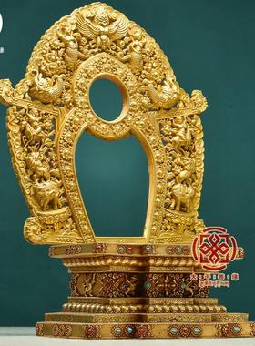 大千善缘 藏式10寸佛像底座背光纯铜鎏金加高垫高增高金刚台法座