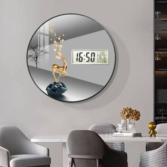 2026 new punch-free wall clock living room clock simple and fashionable home clock wall watch modern electronic display clock