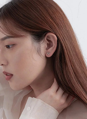 s999纯银镂空爱心螺丝耳钉女简约时尚小清新甜美心形防过敏耳饰品