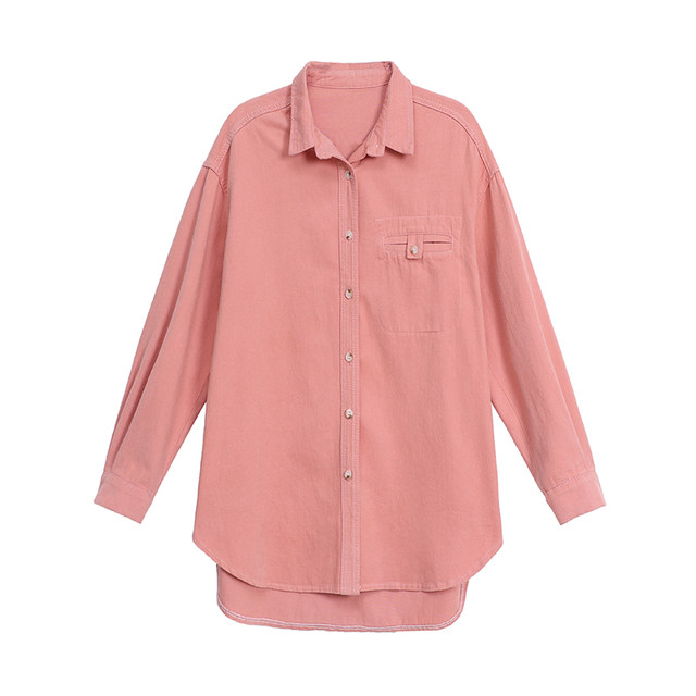 Women's new spring and autumn pink casual shirt denim jacket
