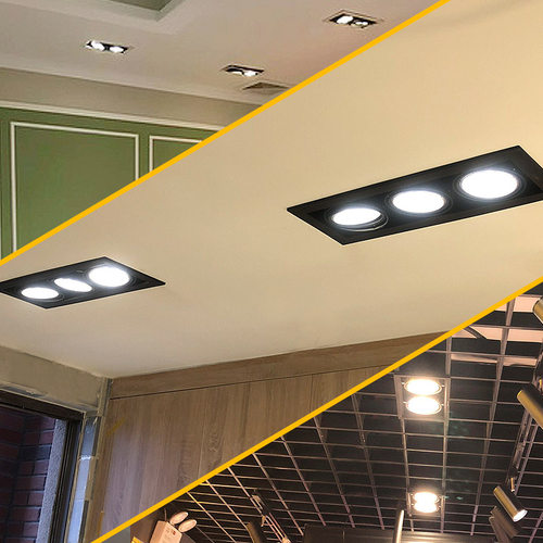 led斗胆灯双头射灯单三头12W15W20W7方形嵌入式COB格栅斗盏天花灯 - 图2