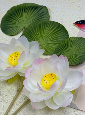 新中式仿真荷花棕榈叶墙面墙饰