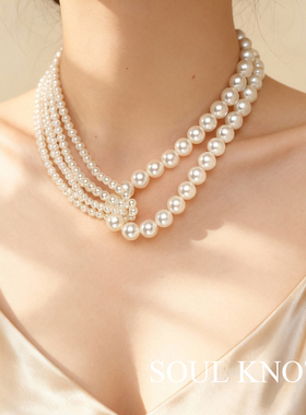 旗袍高定珍珠项链高亮小灯泡