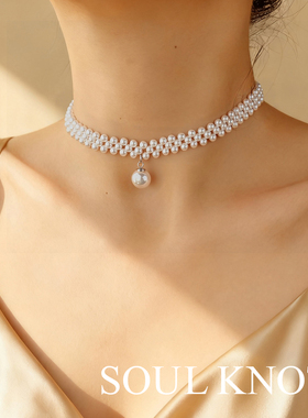 法式小珍珠颈链choker编织项圈