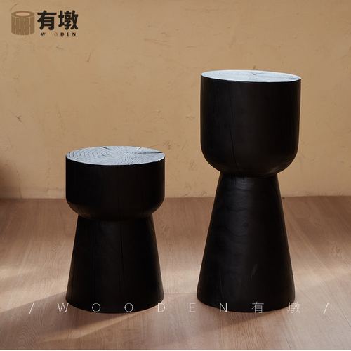 实木墩子矮凳碳化黑色民宿茶几边角几摆件底座根雕原木坐凳换鞋凳 - 图1