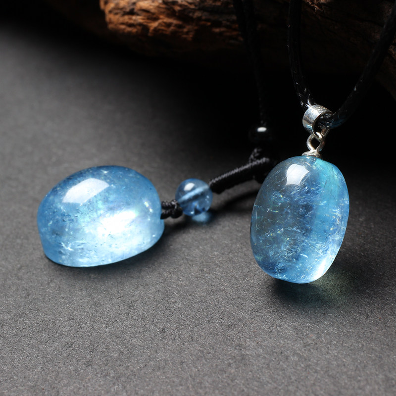 Ice aquamarine small egg pendant oval egg-shaped large bare stone ring inlaid ring necklace DIY jewelry