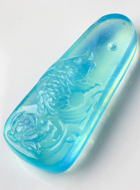 魔鬼荷花鱼牌连年有余冰种海蓝宝