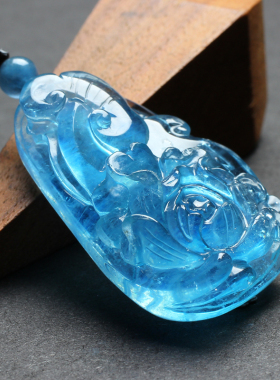 巴西海蓝宝石牡丹花吊坠蓝色水晶花开富贵项链饰品男女款挂件礼物