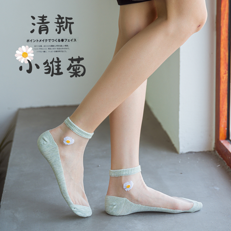 预约服饰旗舰店小雏菊袜子女韩版短袜夏季薄款水晶玻璃袜丝透明潮流短筒学生船袜1