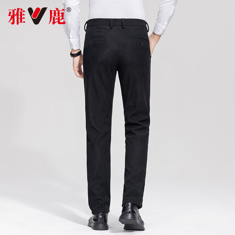 雅鹿加绒加厚灯芯绒休闲裤男士2024秋冬季新款保暖商务西装长裤子