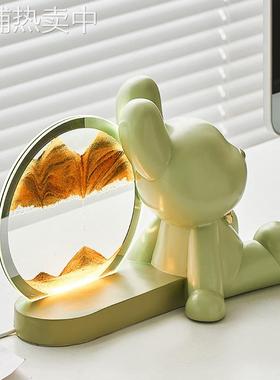 创意树脂小兔流沙画夜光摆件卡通可爱兔子小夜灯装饰品软装送礼品