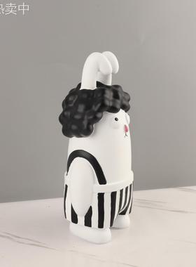 现代简约趣味可爱背带兔子树脂摆件客厅卧室儿童房软装家居装饰品