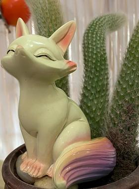 九尾狐狸多肉花盆景装饰摆件户外防水防晒造景装饰白色猴尾柱尾巴