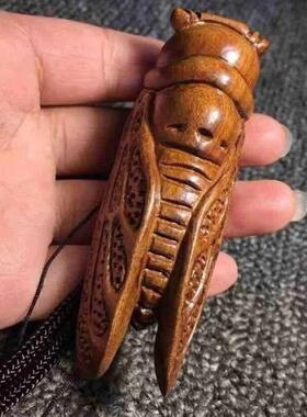 越南黄花梨木雕手把件蝉知了手工实木雕刻一鸣惊人手把玩摆件工艺